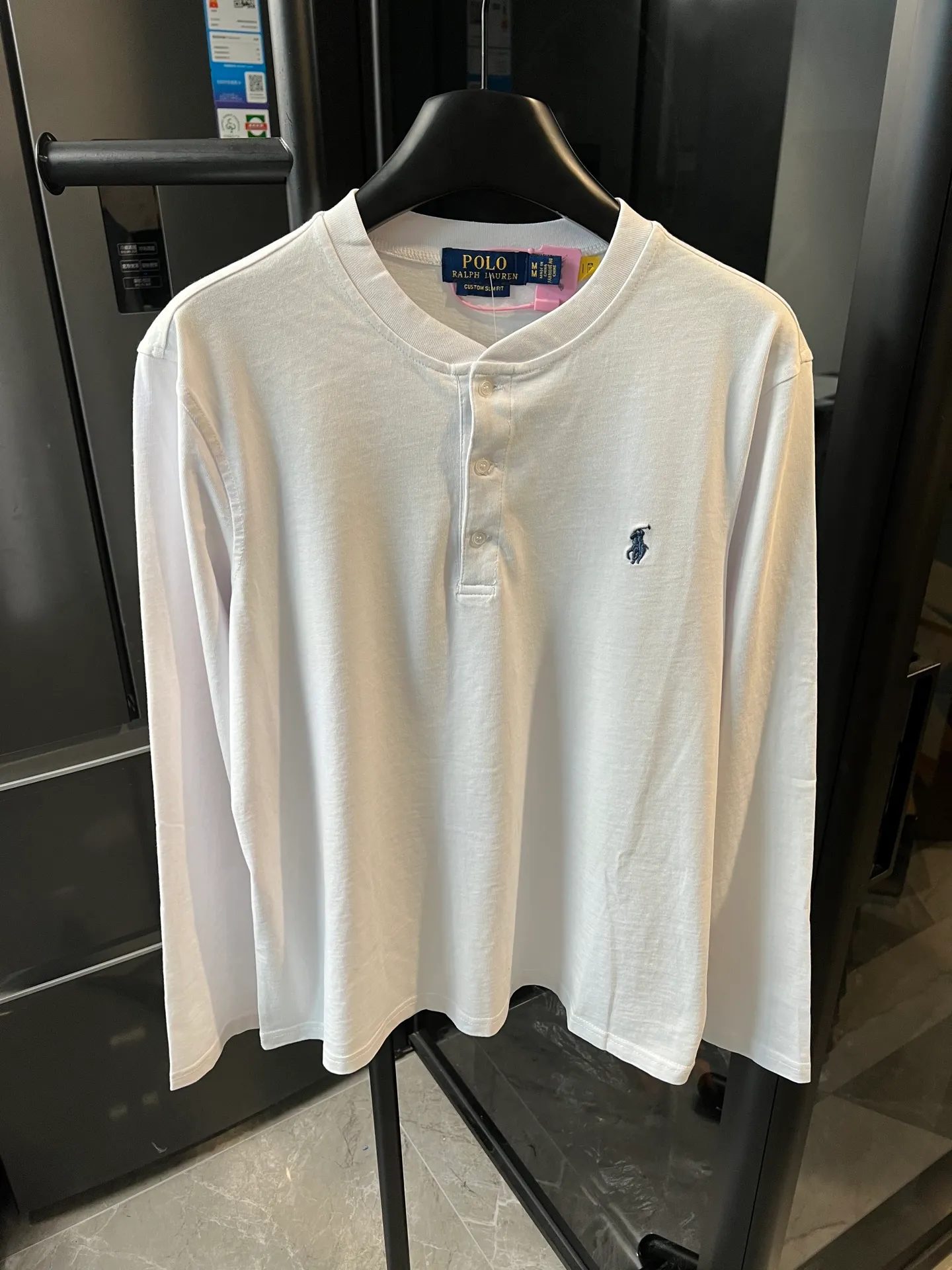 P186 [Next day] RALPH LAUREN/Ralph Lauren 25fw war horse embroidered buttoned long-sleeved T-shirt (white) Size: s m l xl Detailed sizes can be found in Figure 9